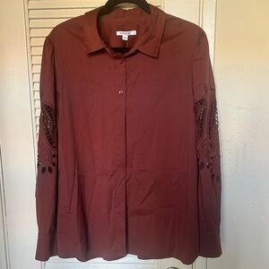 Chico's Deep Red Top with Cutout Sleeves